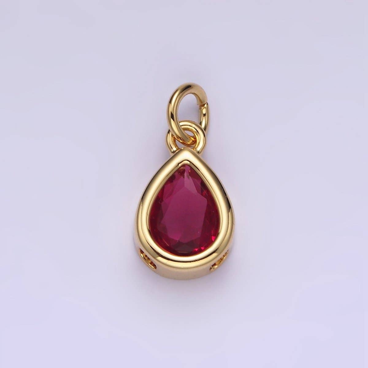 14K Gold Filled 15mm Personalized Birthstone Teardrop Cubic Zirconia CZ Bezel Charm in Silver & Gold | N1624 - N1647