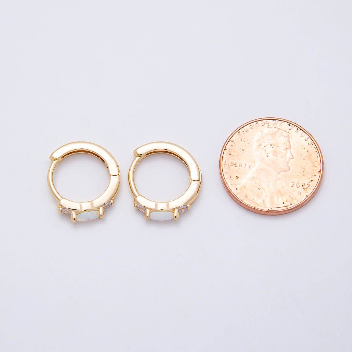 14K Gold Filled 13mm Clear CZ White Opal Cartilage Huggie | Earrings-00457