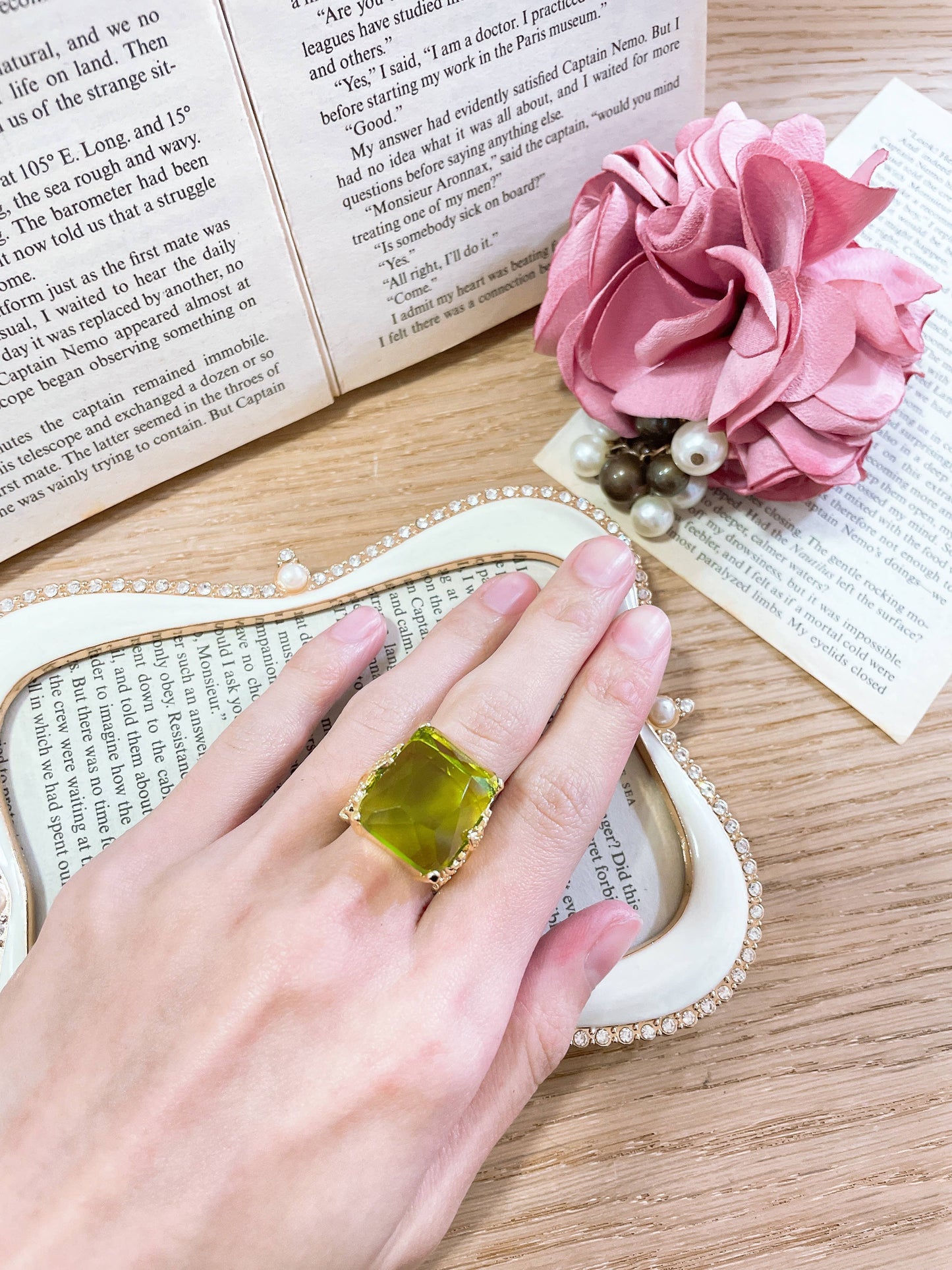 Peridot Crystal & CZ Garden Ring - GF