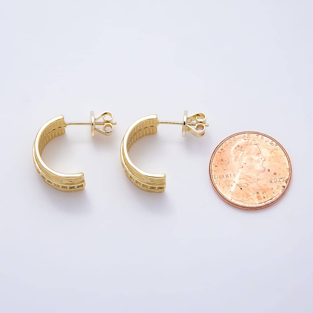 16K Gold Filled 19mm Wide Vertical Brushed Textured C-Hoop Earrings| Earrings-00816