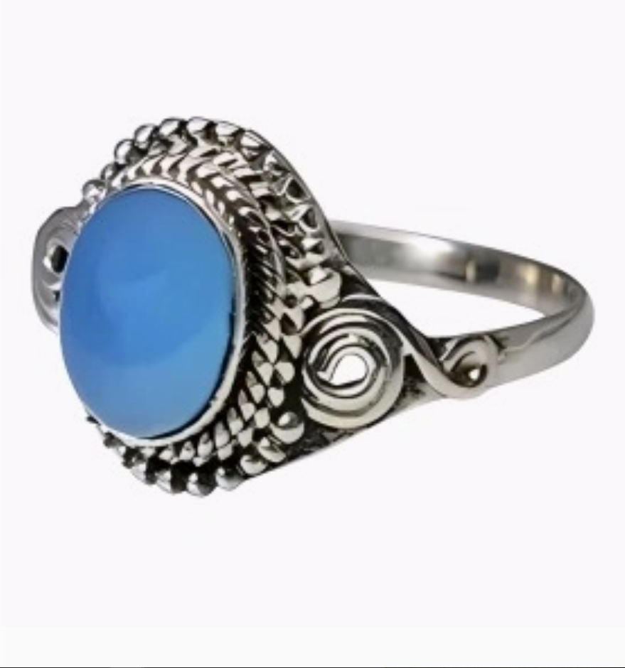 Blue Chalcedony Round Cabochon Ring