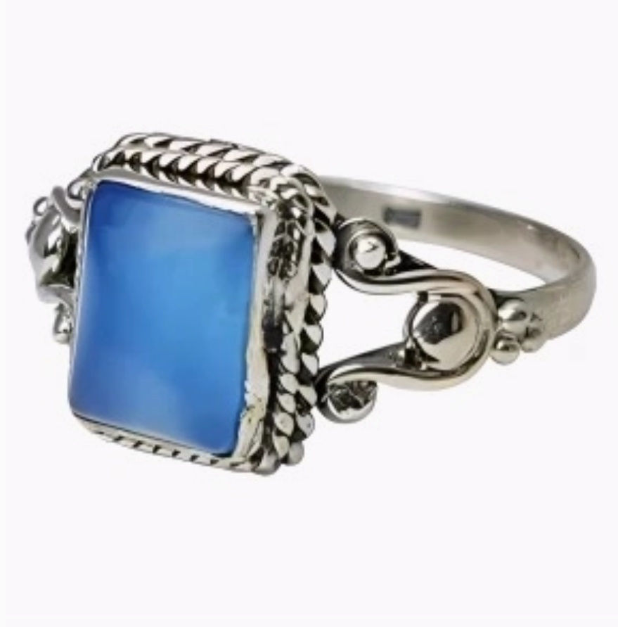 Blue Chalcedony Square Cabochon Ring