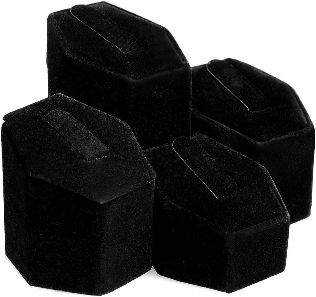 4-Piece Ring Jewelry Display Riser Set Black Velvet