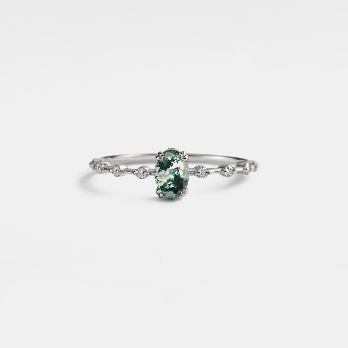 Oval Cut Moss Agate Stacking Ring