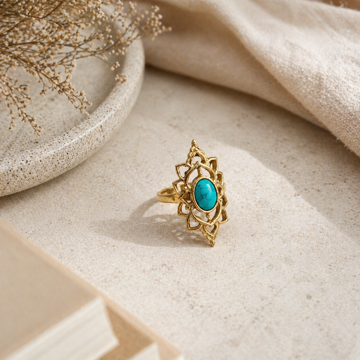 Tanvi Collection Ring - Gold Oval with Turquoise