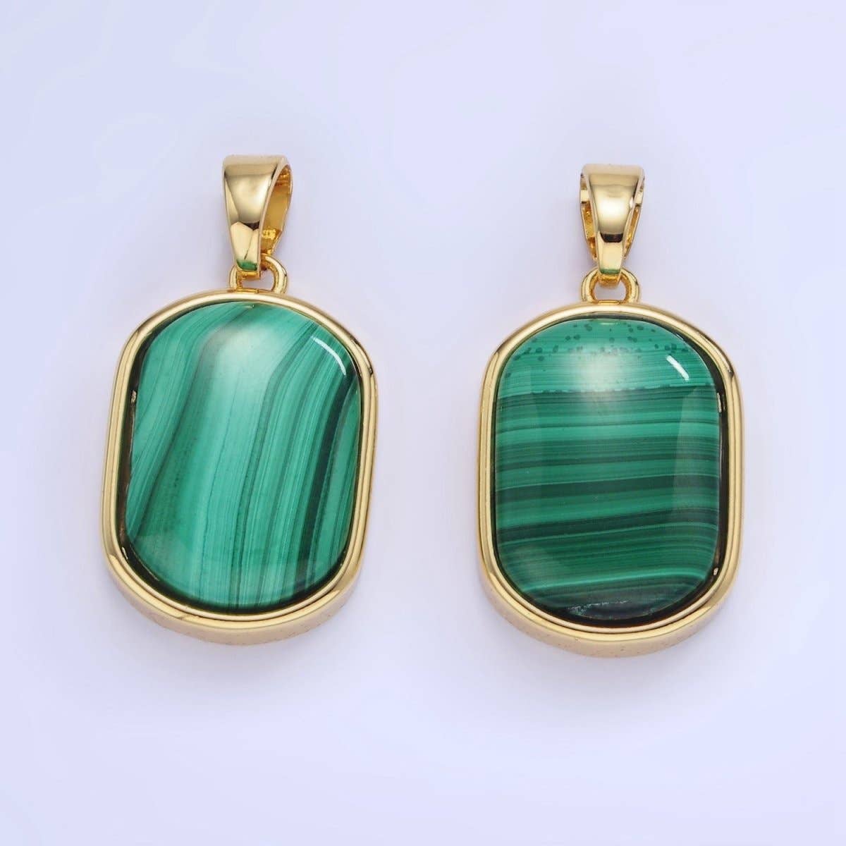 14K Gold Filled 30mm Malachite Gemstone Oblong Bezel Pendant | AA1237