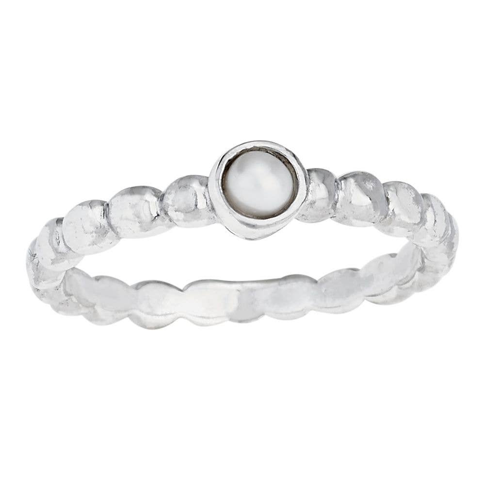 Skipping Stones Sterling Silver Ring with Round Pearl