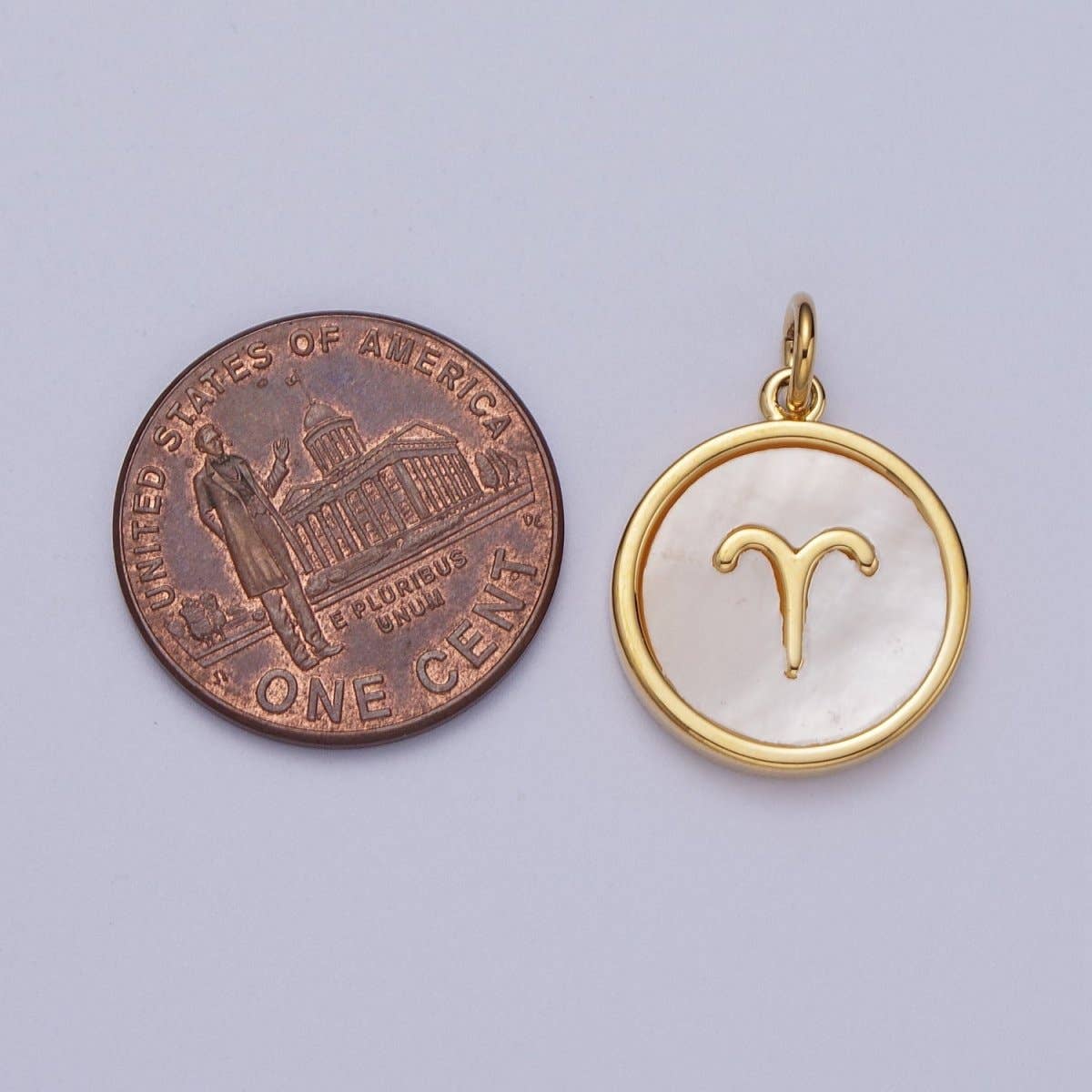 24K Gold Filled Zodiac Signs Shell Pearl Round Coin Charm Astrology Jewelry Making | A-A1367-A-A1372