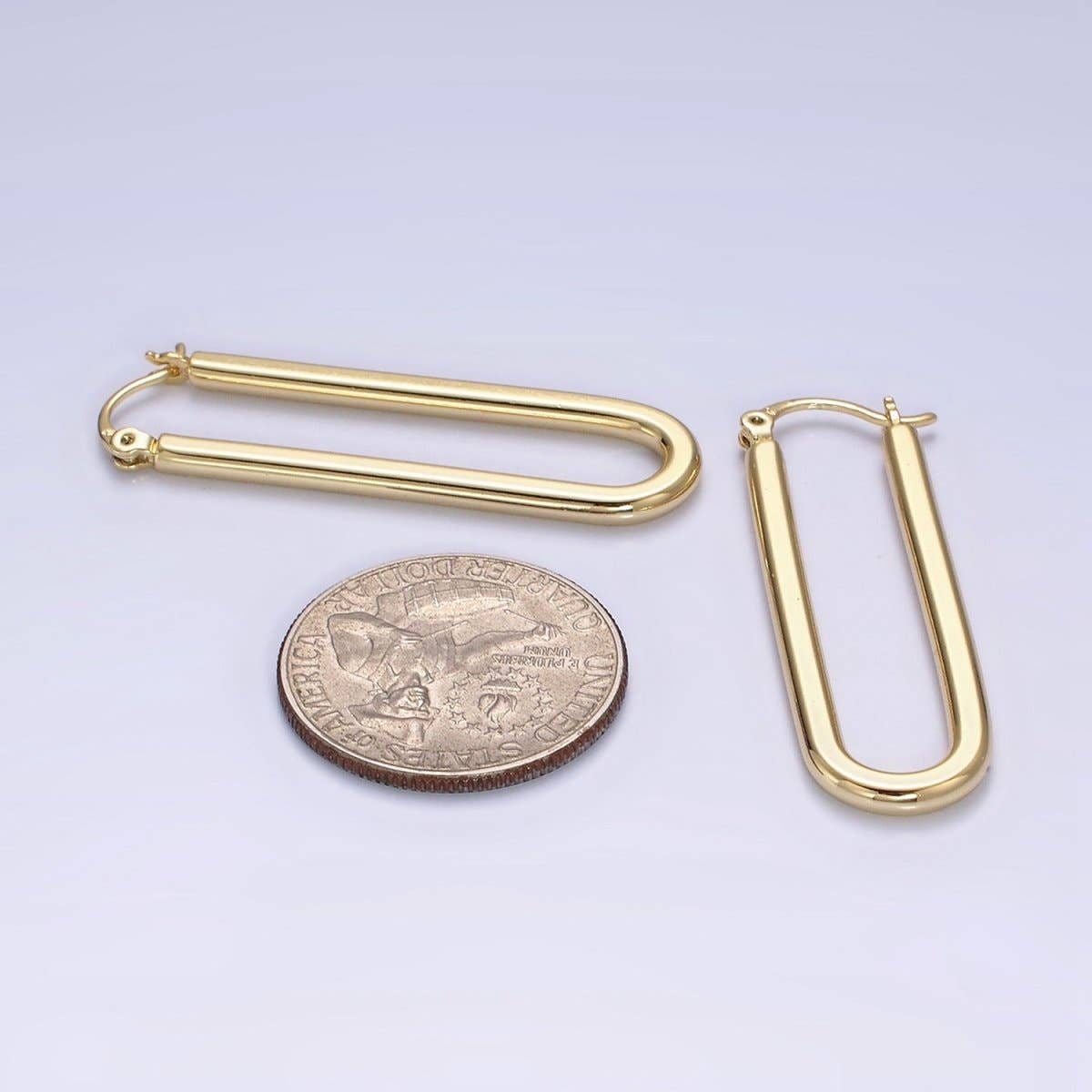 14K Gold Filled 45mm Thin U-Shaped Oblong Latch Earrings | AD-416