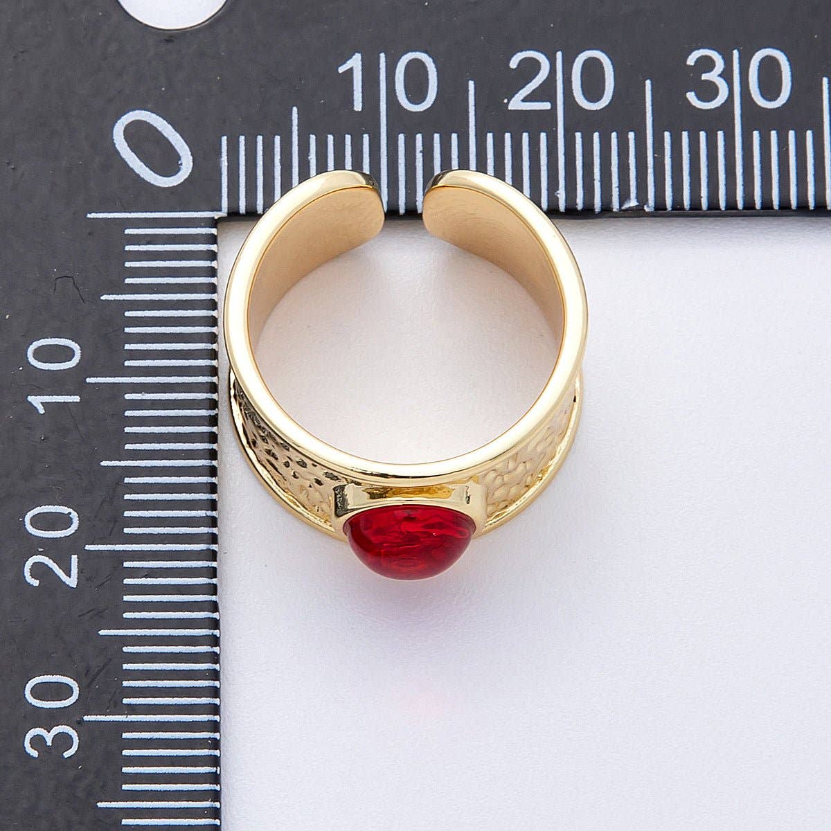 16K Gold Filled Red, Green Cabochon Gemstone Hammered Wide Band Ring | Rings-00023 Rings-00024