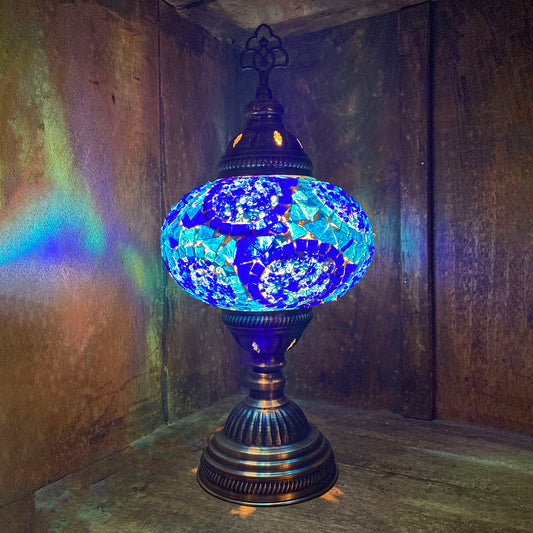 Hand Made Turkish Lamp, Dark/Light Blue