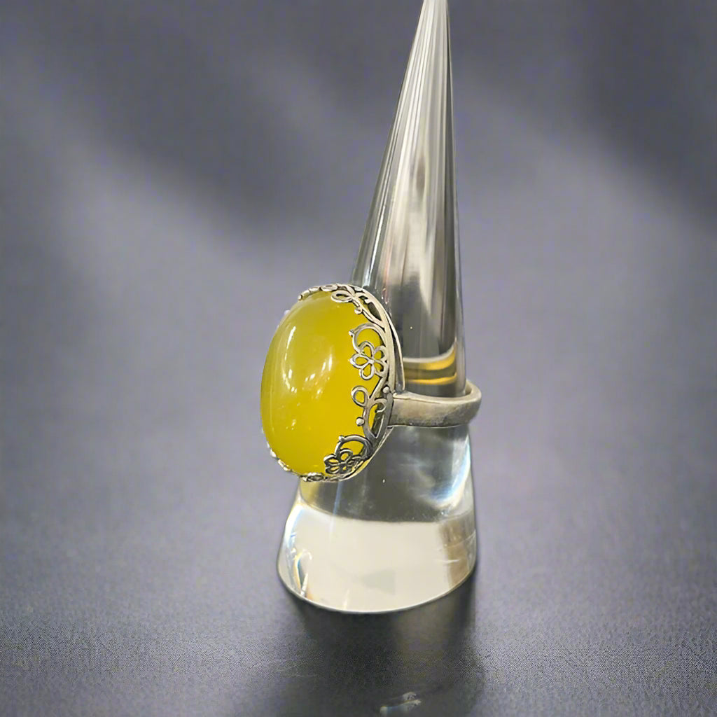 Yellow Agate Ring w/ Floral Bezel