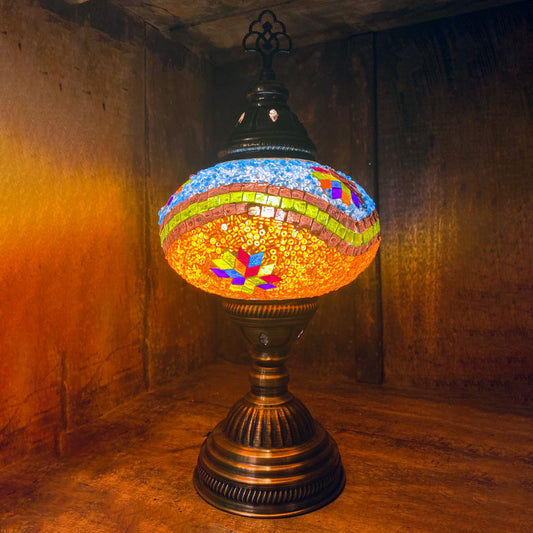 Hand Made Turkish Lamp, Blue/Orange