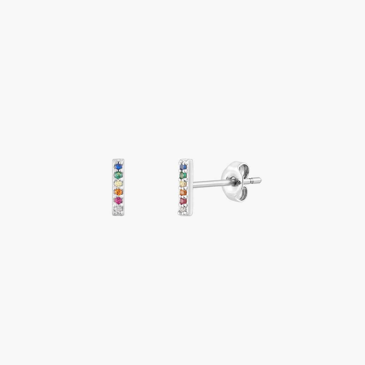 Mini Rainbow Pave Bar Stud Earrings - Gold
