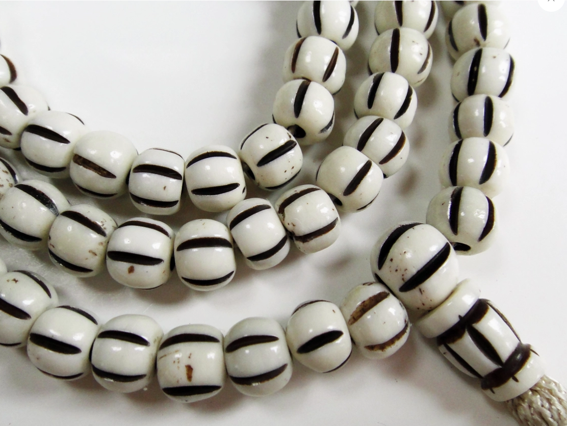 Carved Bone Mala Necklace, Light Striped