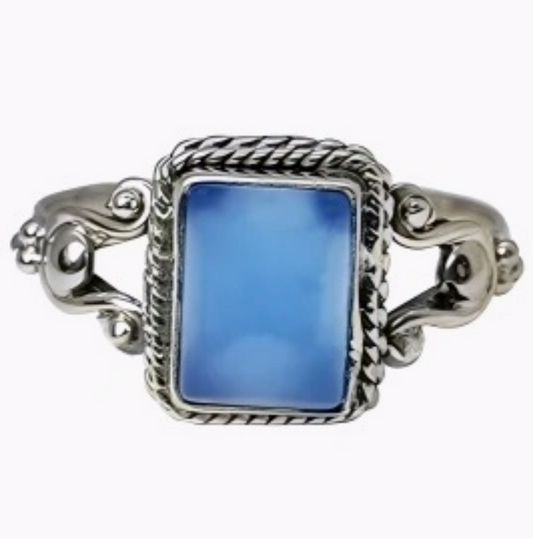 Blue Chalcedony Square Cabochon Ring