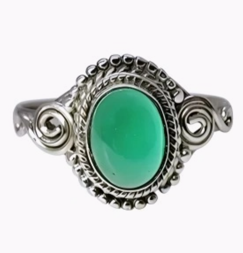 Green Onyx Round Cabochon Ring