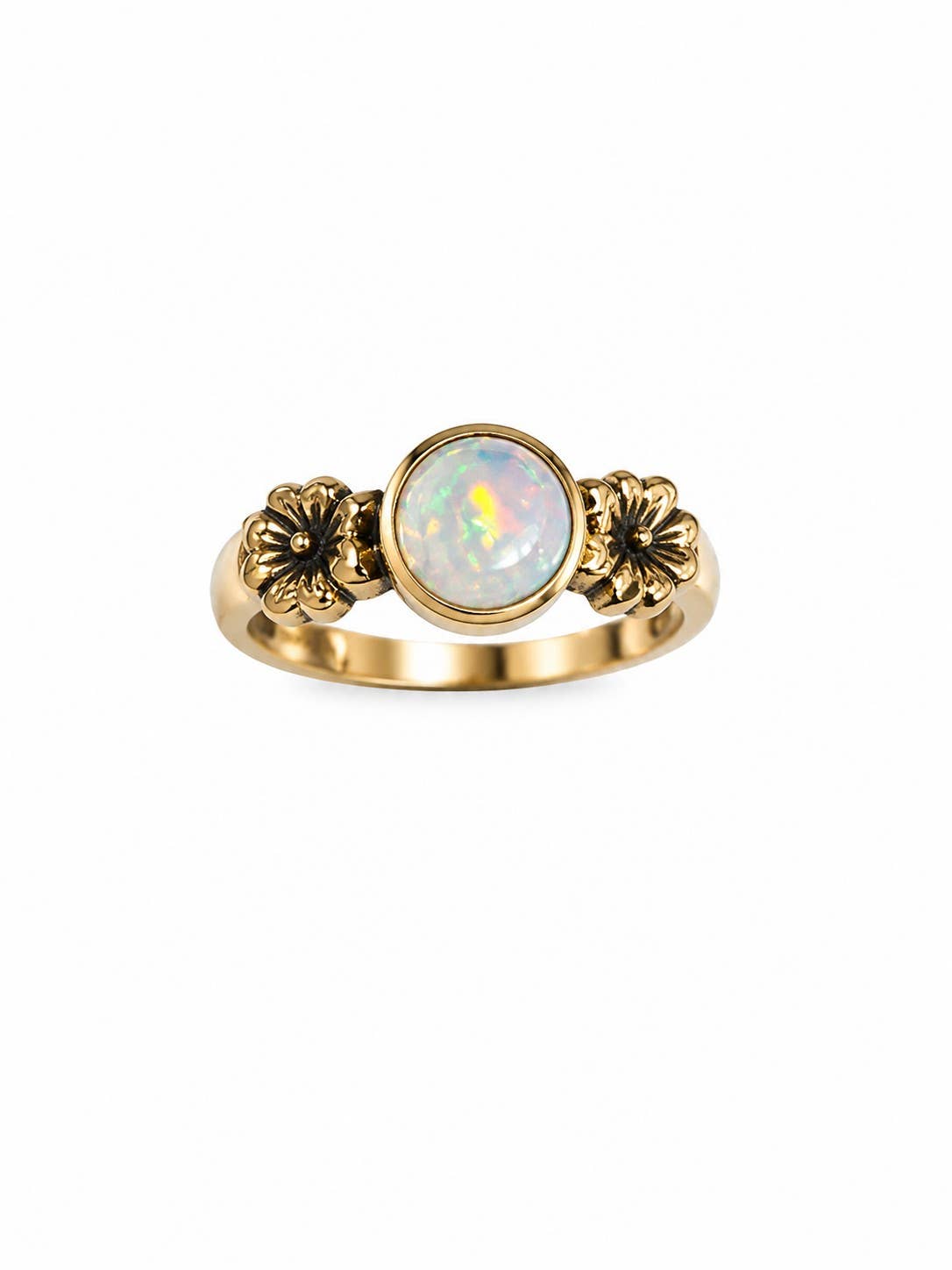 Everlasting Petals Opal And Brass Flower Ring