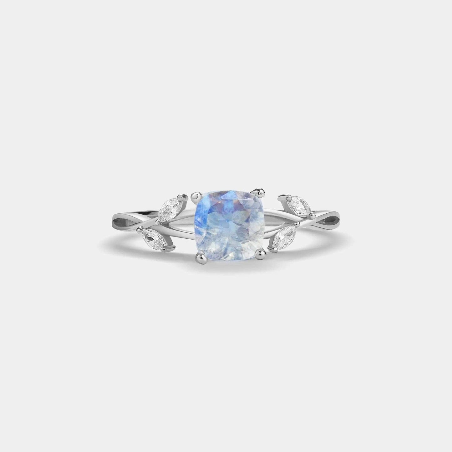 Natural Cushion Moonstone Leaf Ring