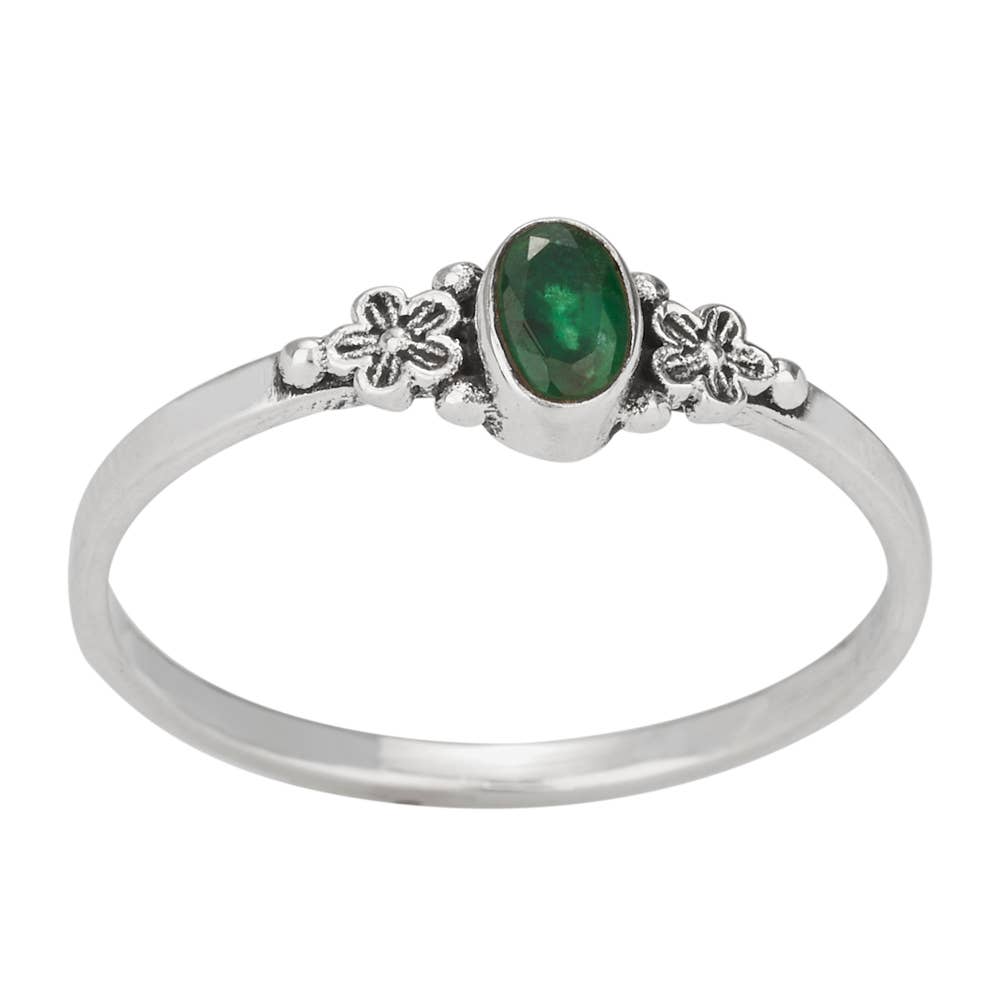 Emerald and Sterling Silver Band Ring