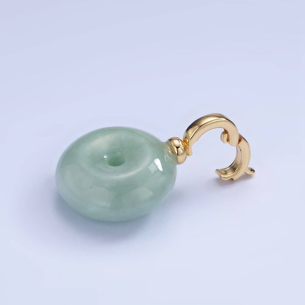 14K GF, Natural Green Jade Round Donut