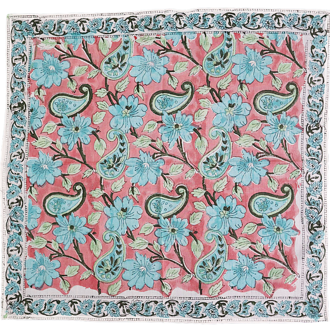 Rose Sky Paisley - Block Printed Cotton Bandana (KK1544)