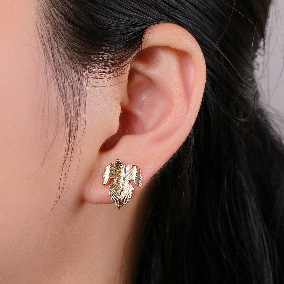 1 Pair Golden Leaf Gold Filled Studs - L015
