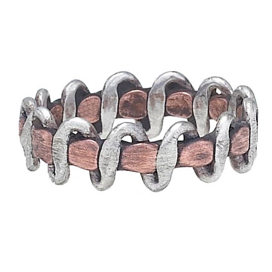 Voltage Copper Ring with Sterling Silver Waves