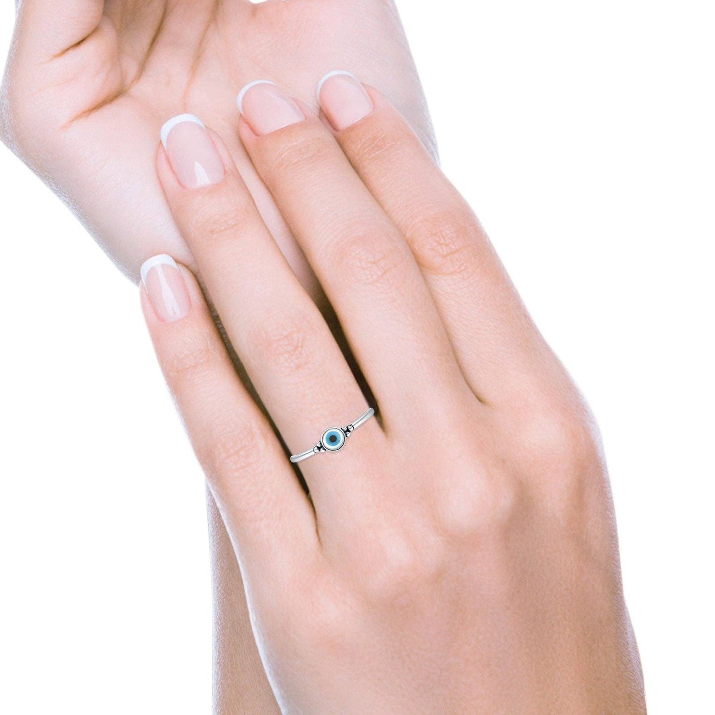 Round Mother Of Pearl Evil Eye Oxidized Ring