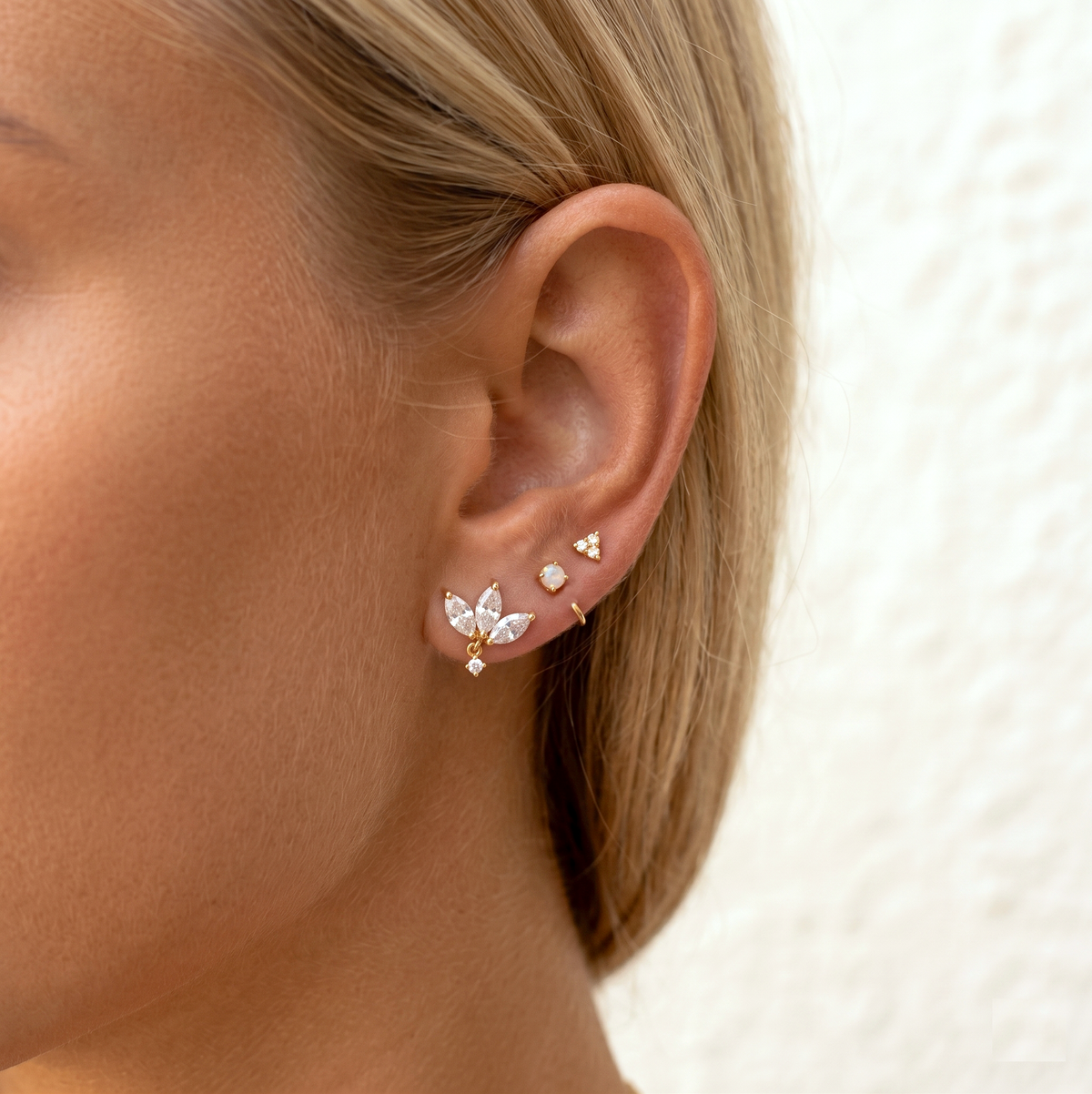 Moonstone Huggie Hoop Earrings - Gold