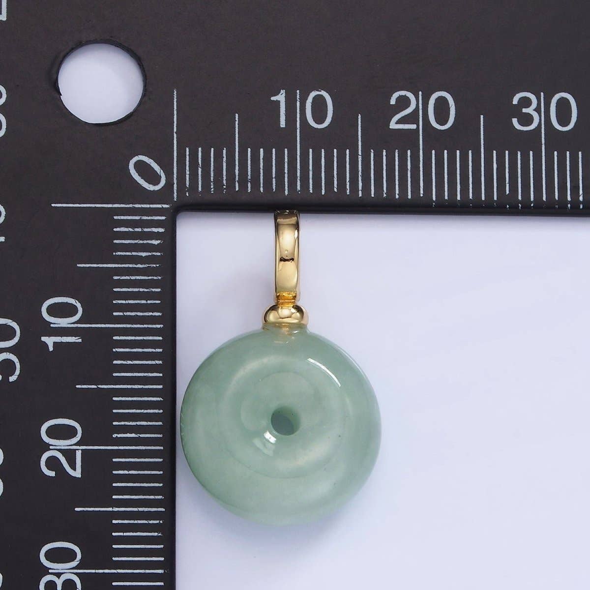 14K GF, Natural Green Jade Round Donut