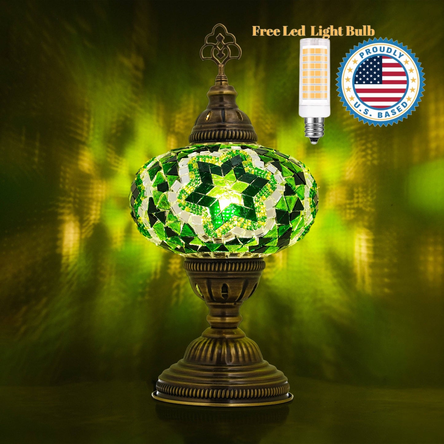 Handmade Turkish Mosaic Table Lamp Green