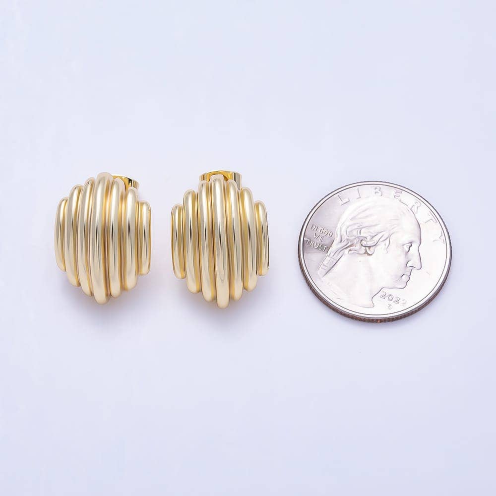 16K Gold Filled 21mm Corrugated Ribbed Statement C-Hoop Earrings| Earrings-00818