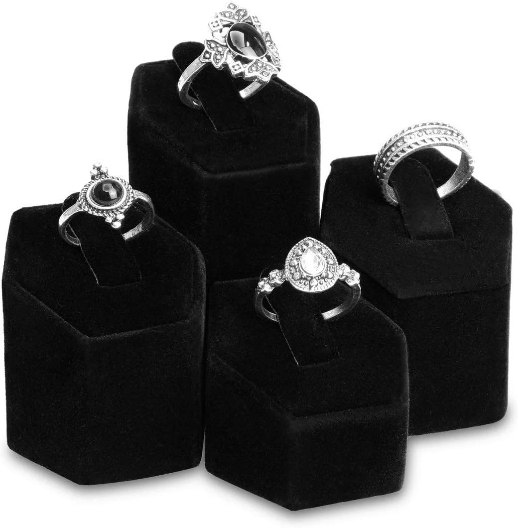 4-Piece Ring Jewelry Display Riser Set Black Velvet