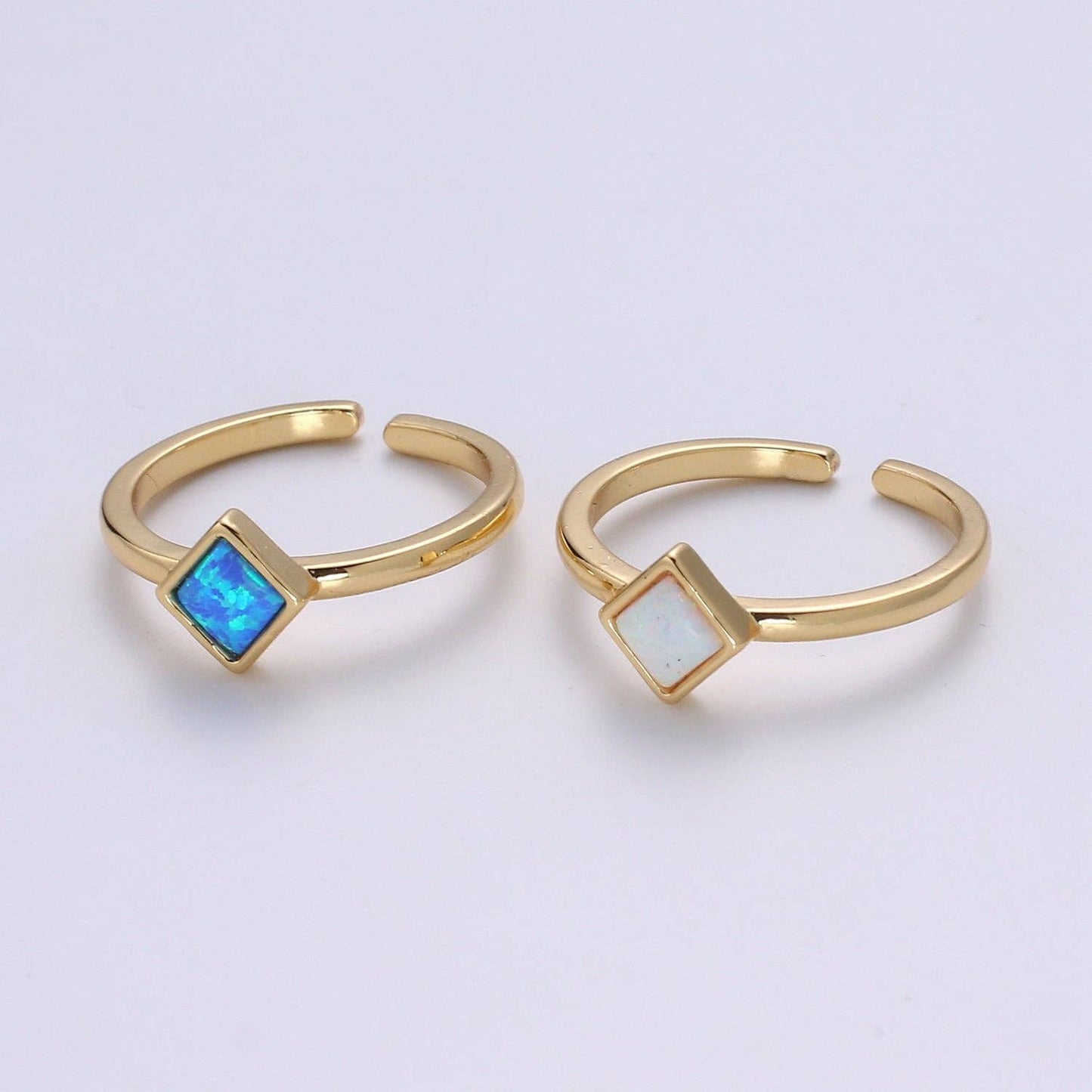 1pc 24K Gold Opal Simulated Ring,Diamond Cut Opal Lab Pendant Charm Ring, Solitaire White Opal Lab Square Design Band Jewelry R521