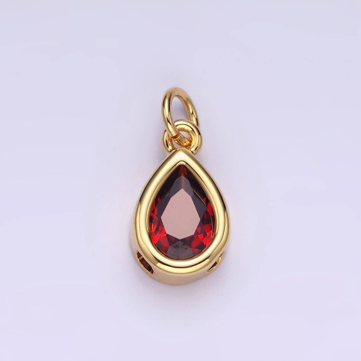 14K Gold Filled 15mm Personalized Birthstone Teardrop Cubic Zirconia CZ Bezel Charm in Silver & Gold | N1624 - N1647