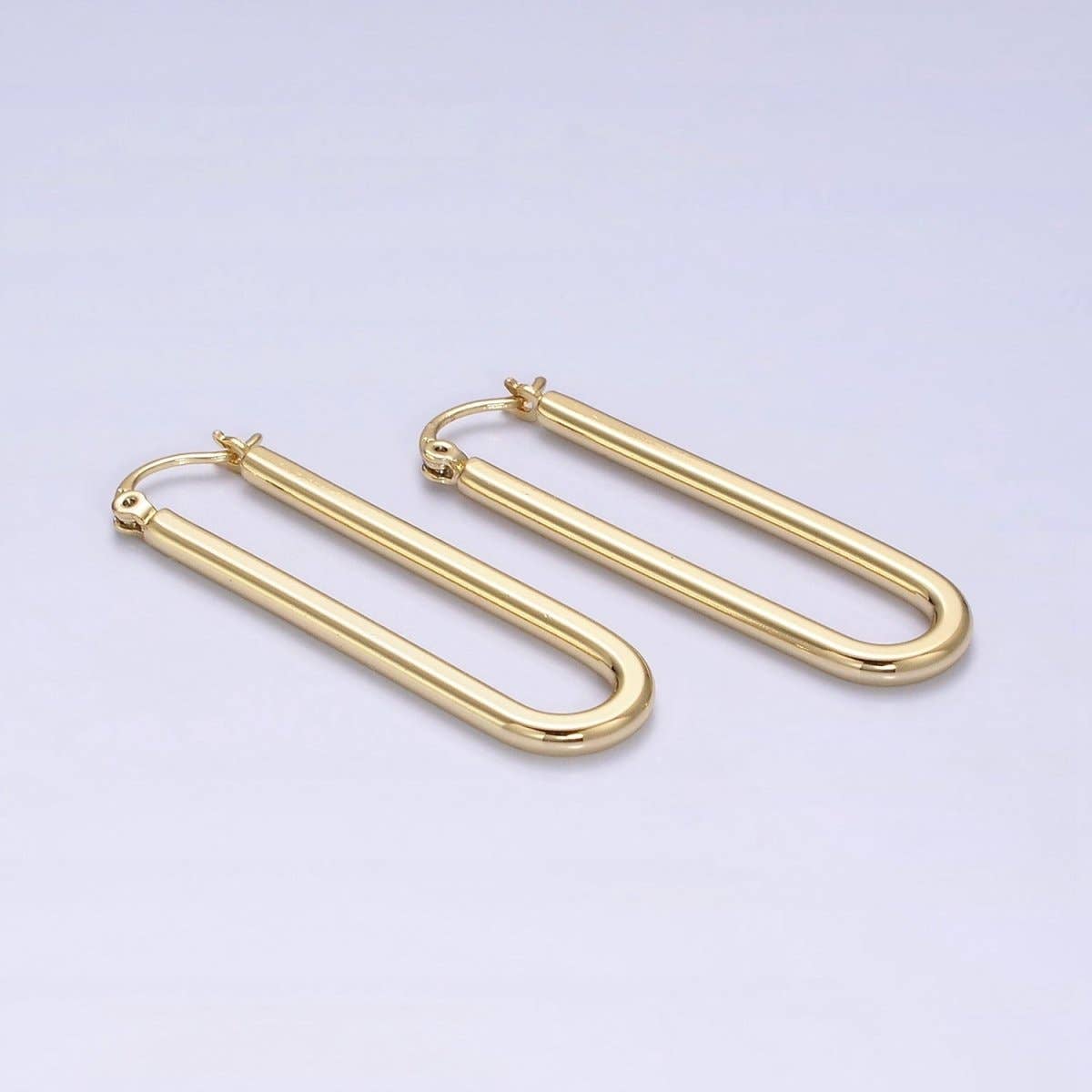 14K Gold Filled 45mm Thin U-Shaped Oblong Latch Earrings | AD-416