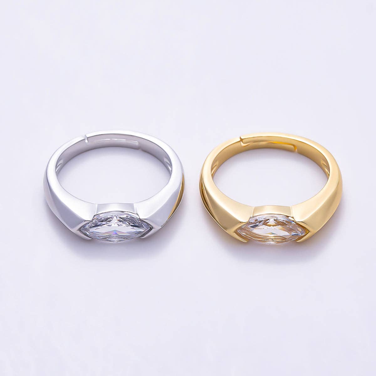 16K Gold Filled Clear CZ Marquise Solitaire Ring in Gold & Silver | Rings-00404 Rings-00405