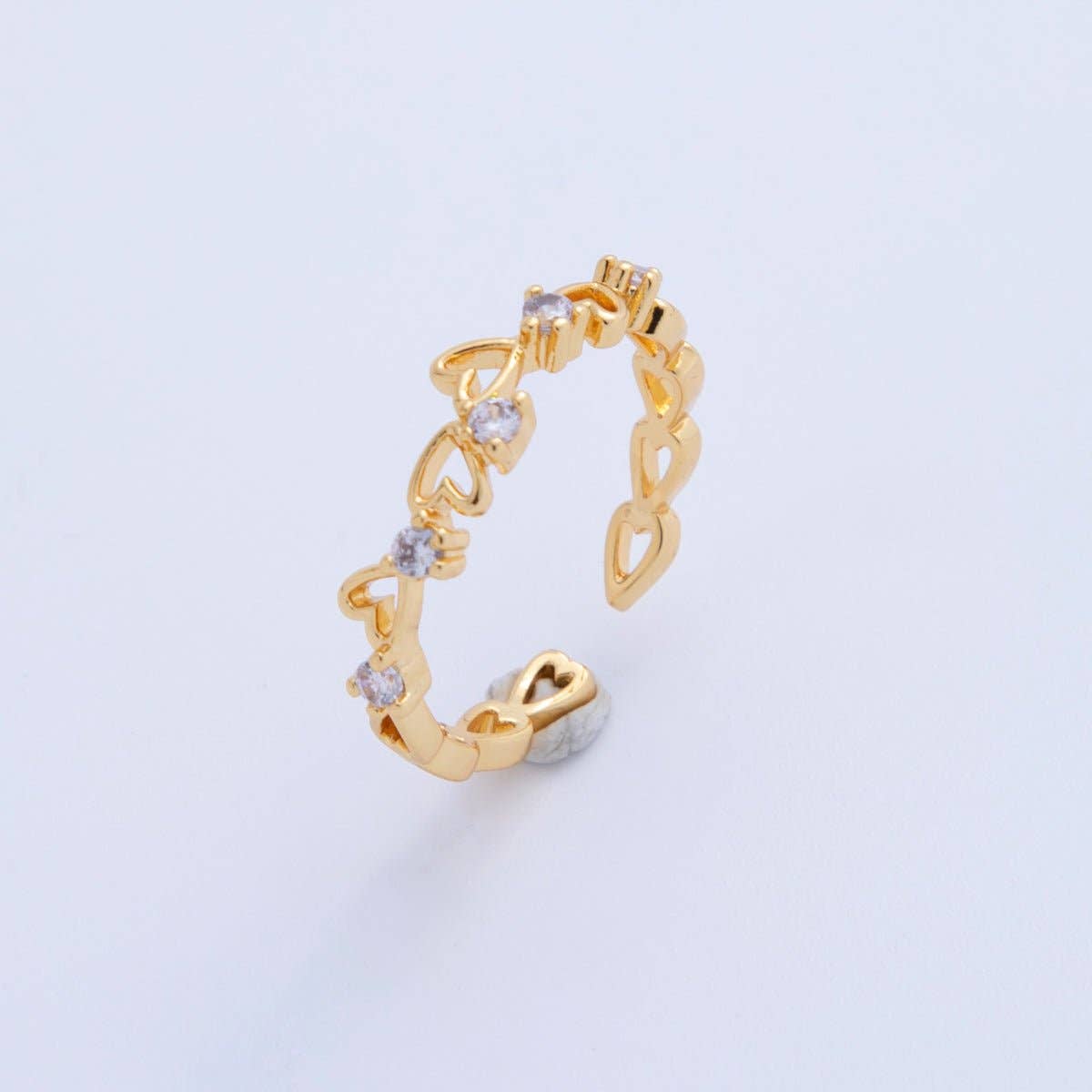 18K Gold Filled Clear CZ Open Heart Thin Ring | O1784