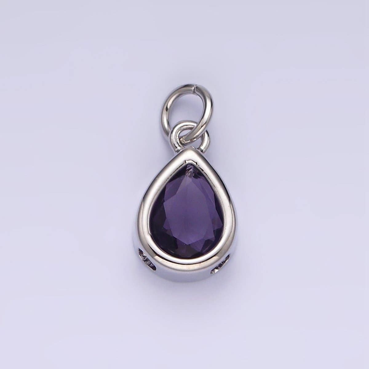 14K Gold Filled 15mm Personalized Birthstone Teardrop Cubic Zirconia CZ Bezel Charm in Silver & Gold | N1624 - N1647