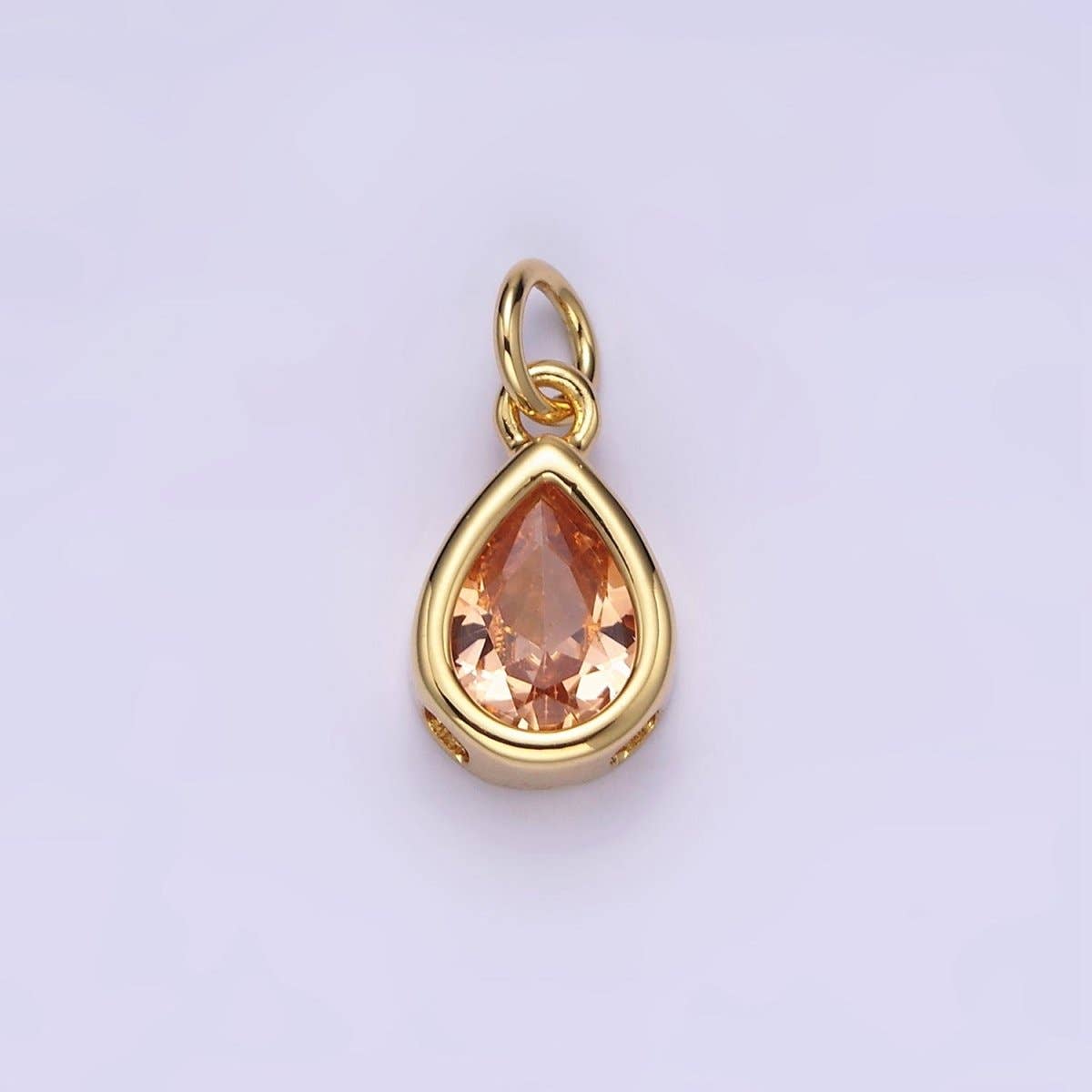 14K Gold Filled 15mm Personalized Birthstone Teardrop Cubic Zirconia CZ Bezel Charm in Silver & Gold | N1624 - N1647