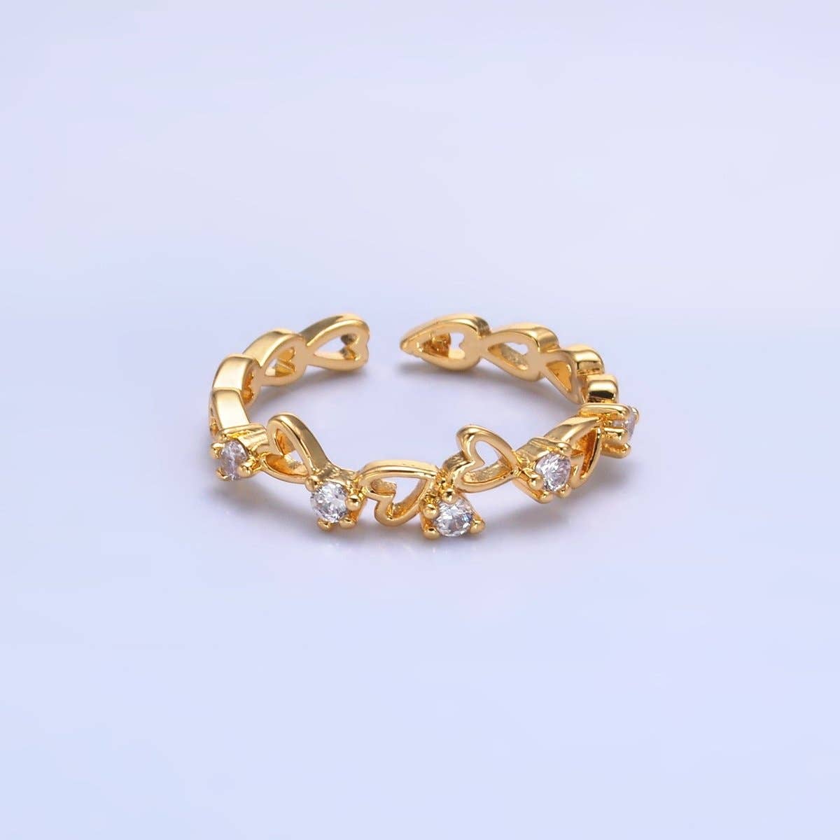 24K Gold Filled Clear CZ Open Heart Ring | O837