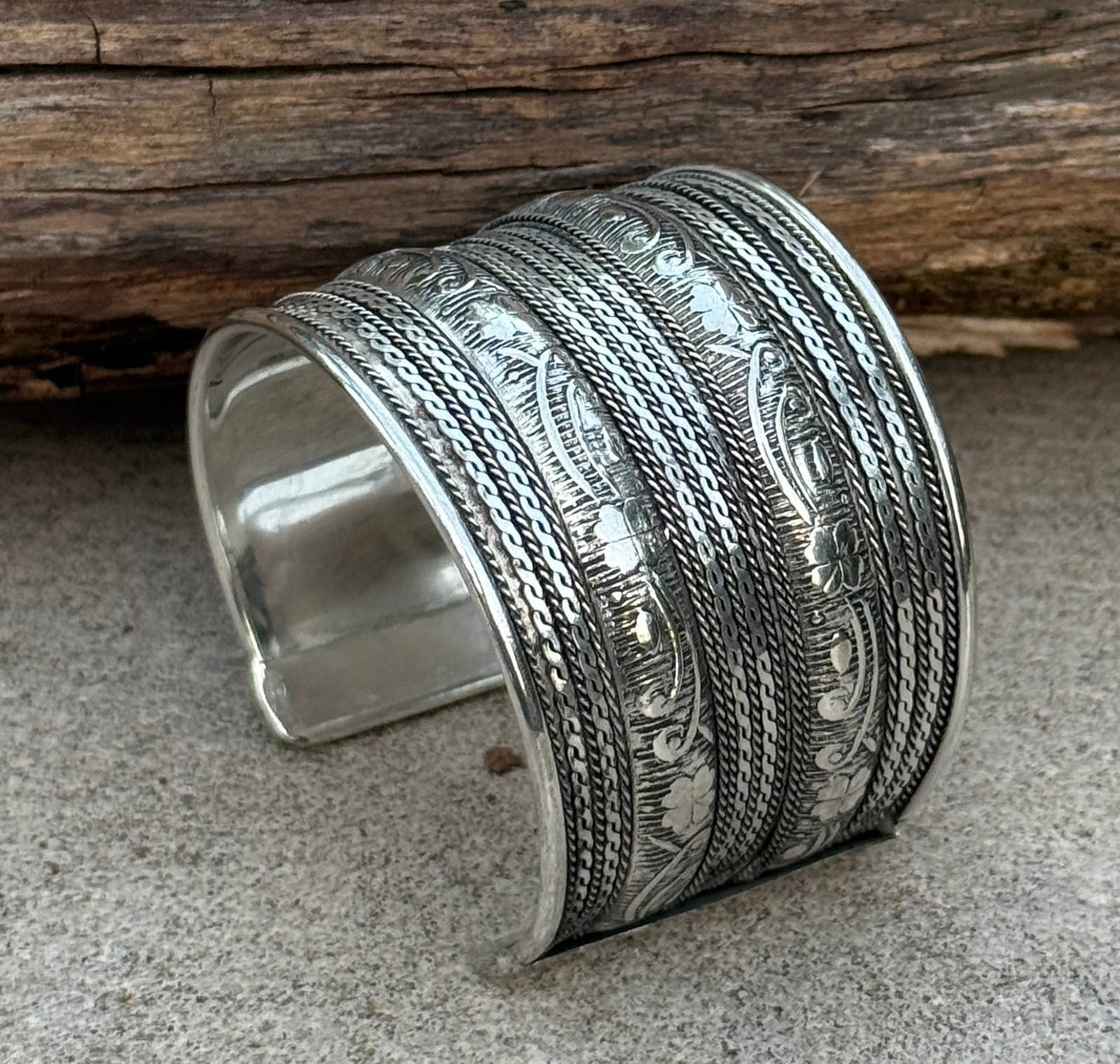 Handcrafted Floral Cuff Bracelet Bohemian Hippie Ethnic