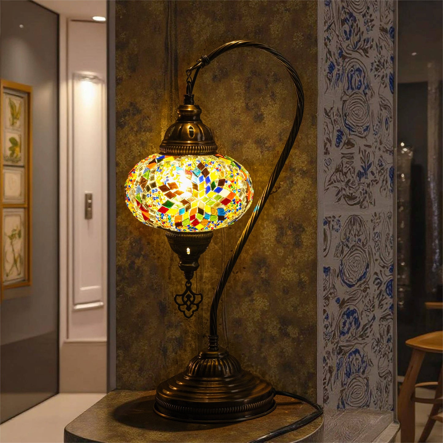 Handmade Turkish Mosaic Swan Table Lamp Multicolor