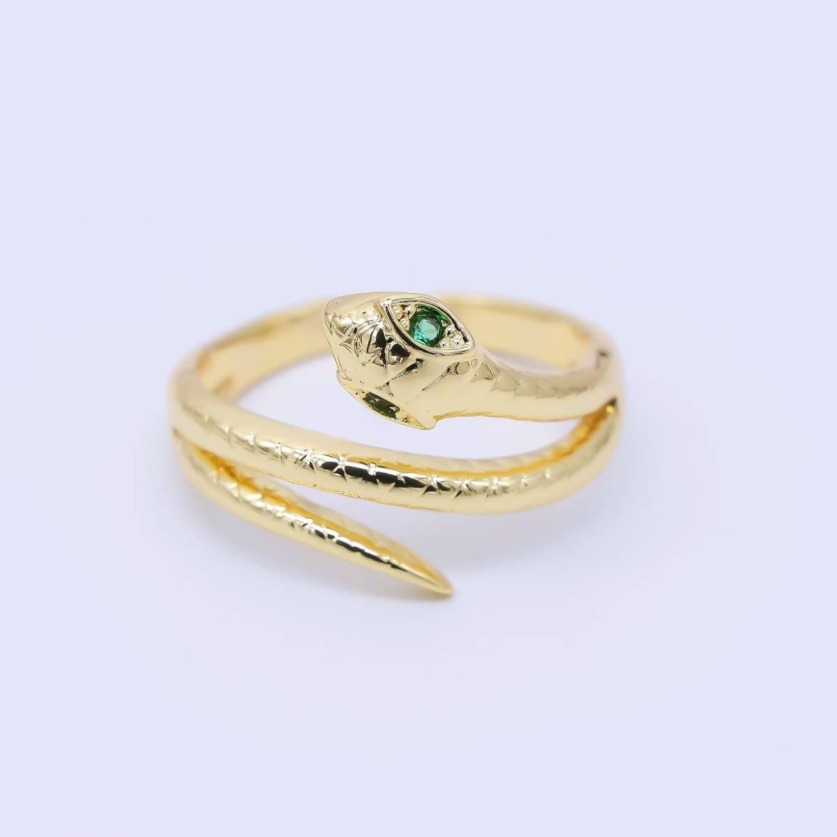 24K Gold Filled Green CZ Snake Serpent Scaled Adjustable Ring | O1185