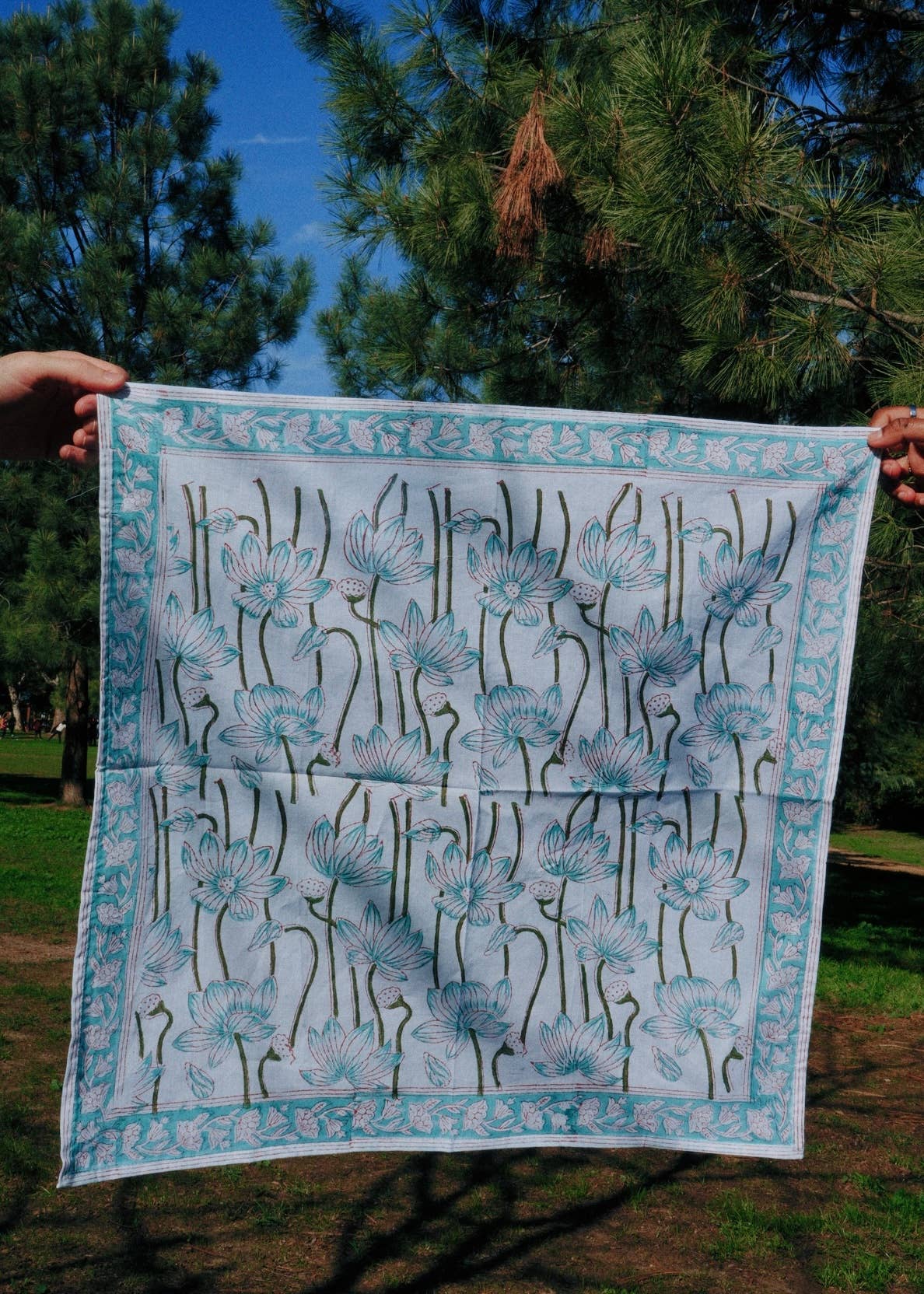 Marshmallow Lagoon - Block Printed Cotton Bandana (KK1560)