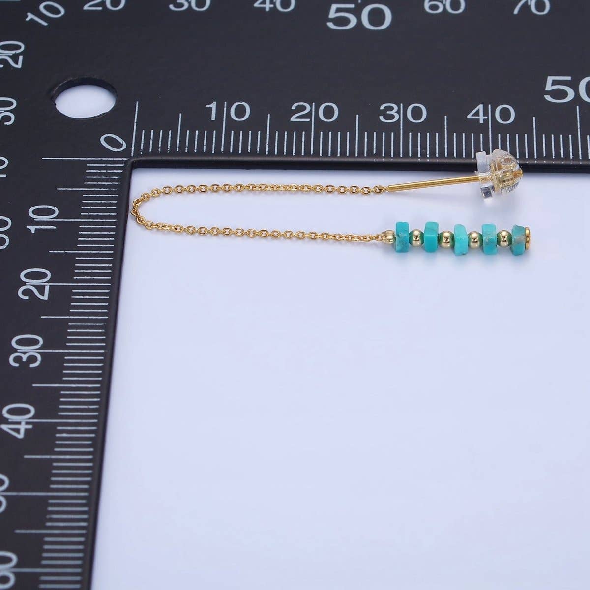 16K Gold Filled  Turquoise Gemstone Cable Chain Threader Earrings | P017