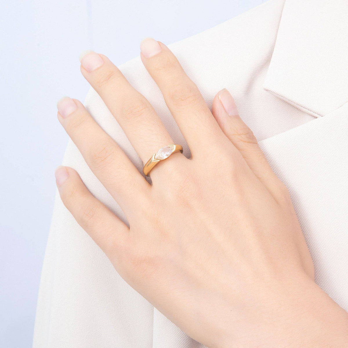 16K Gold Filled Clear CZ Marquise Solitaire Ring in Gold & Silver | Rings-00404 Rings-00405
