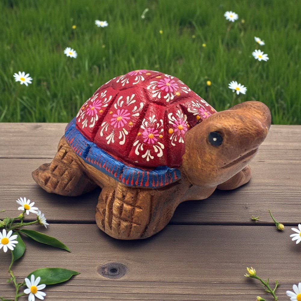 Turtle Hand Painted Wooden Carving