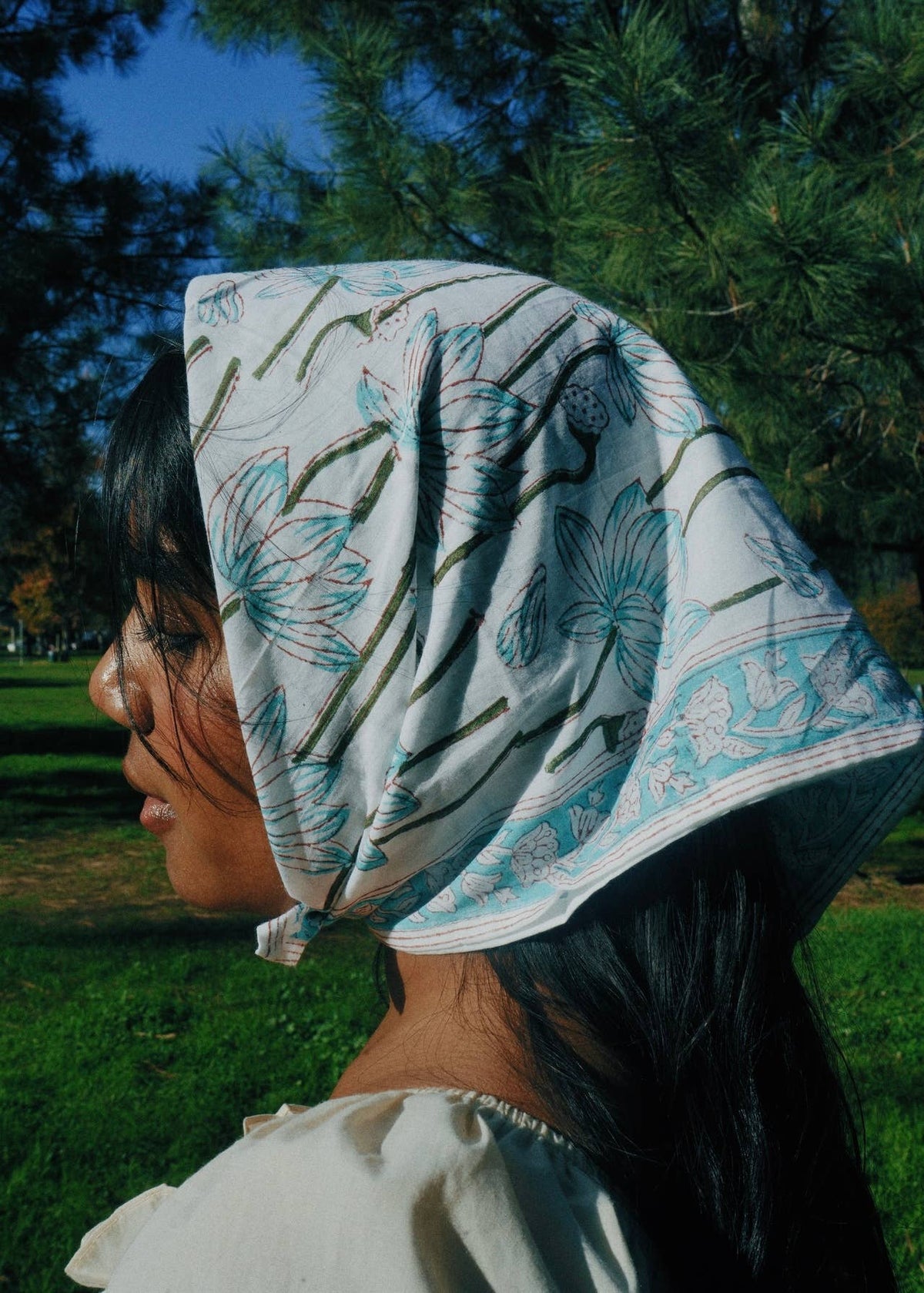 Marshmallow Lagoon - Block Printed Cotton Bandana (KK1560)